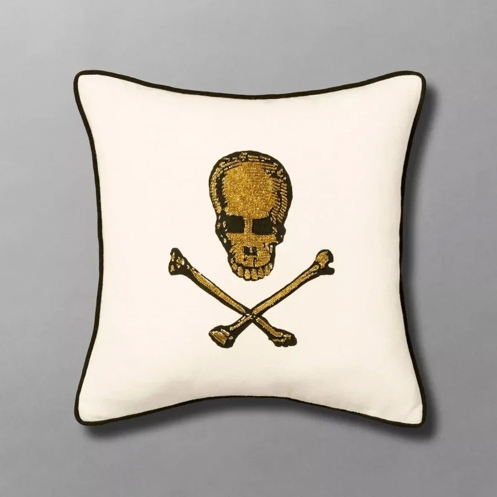 JOHN DERIAN | skull and crossbones accent pillow